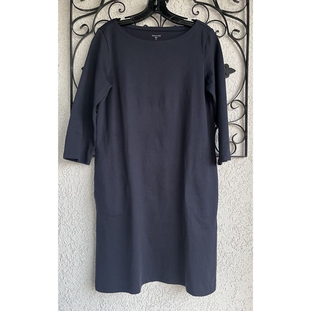 Garnet Hill Organic Cotton Pocket Dress 3/4 Sleeves - Size 4 - Blue